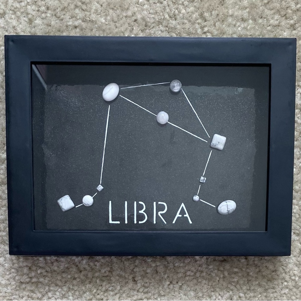 Handmade Horoscope Art LIBRA Star Constellation Beads Shadow Box 6x8 inches